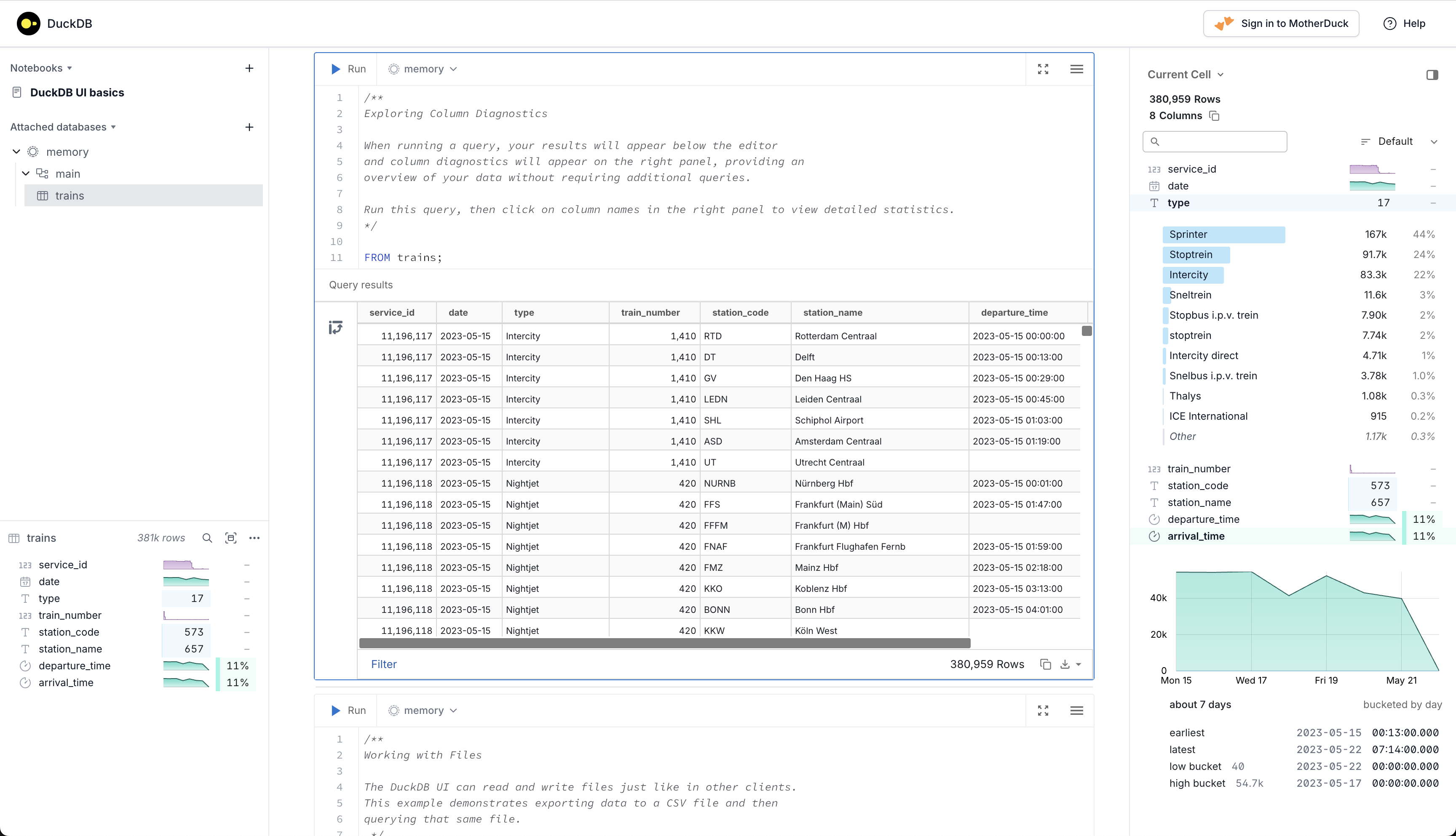 DuckDB UI basics screenshot
